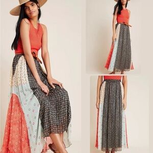 Anthropologie Colorblock Printed Maxi Skirt